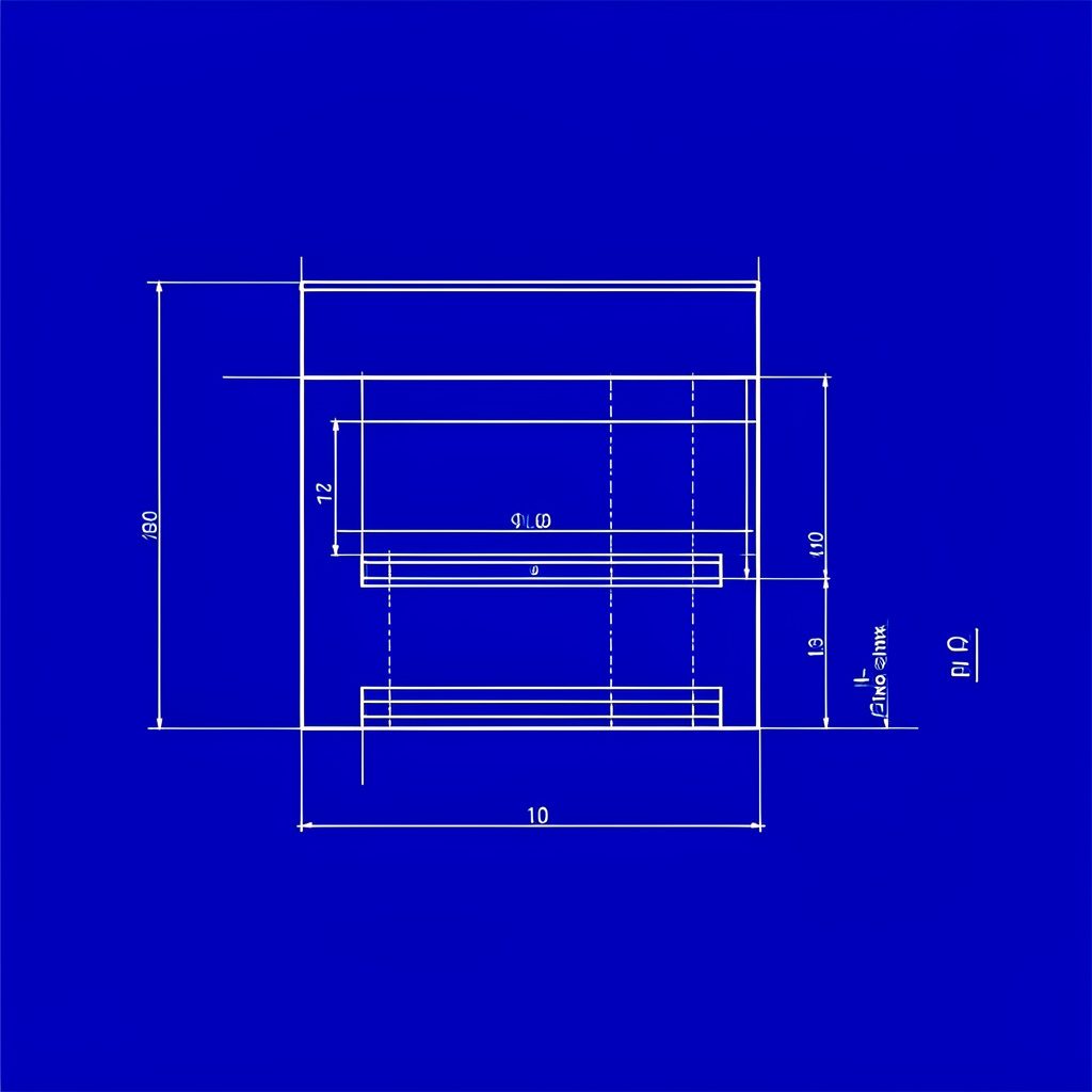 Technical blueprint sketch of a tall floor-standing speaker with woofer and tweeter drivers, drawn in navy blue and warm gold tones on a white background