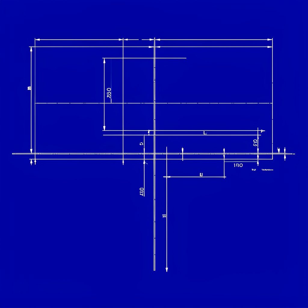 Technical blueprint sketch of a retail store interior showing shelving aisles, a checkout counter, and electrical appliances display, drawn in navy blue and warm gold lines on a white background